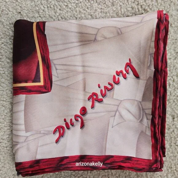 Pineda Covalin Silk Scarf Diego Rivero Mexico Hand Rolled Art - Picture 10 of 10